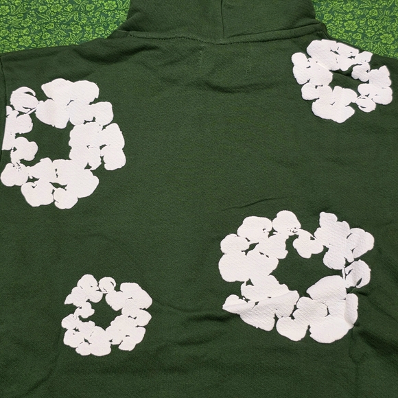 Green Denim Tear with White Floral Pattern Unisex - Picture 14 of 15